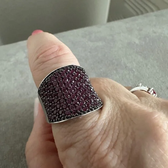 Pave Rhodolite Garnet 3/4" Wide Band Ring - Picture 8 of 13